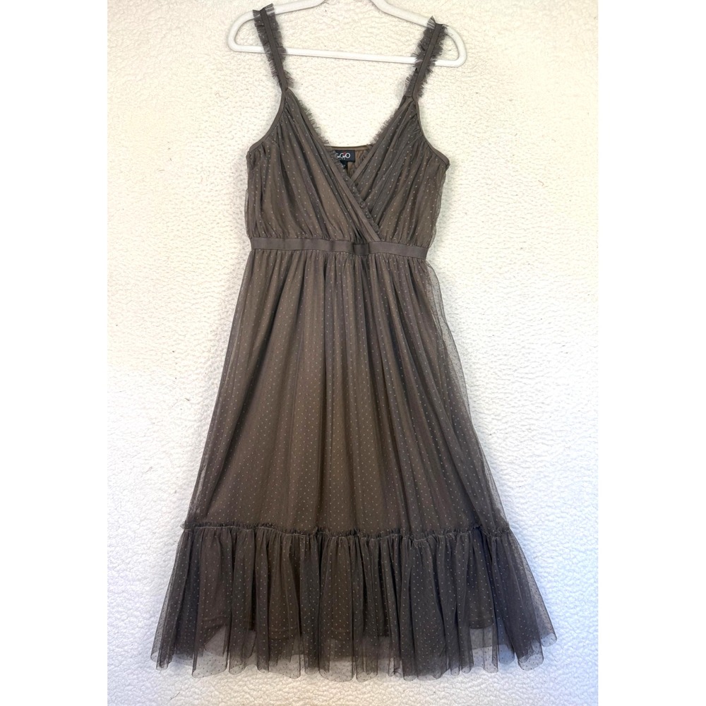 GiGiO Dress Womens L Brown Wrap Dress Mesh Polka Dot Whimsygoth Dark Fairy